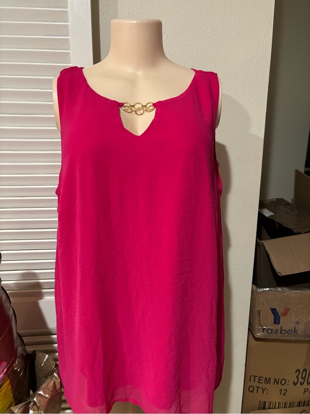 Sleeveless Chain-Accent Tunic Top in Hot Pink